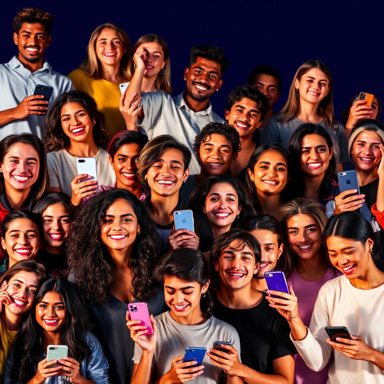 Mosaico de creators segurando smartphones